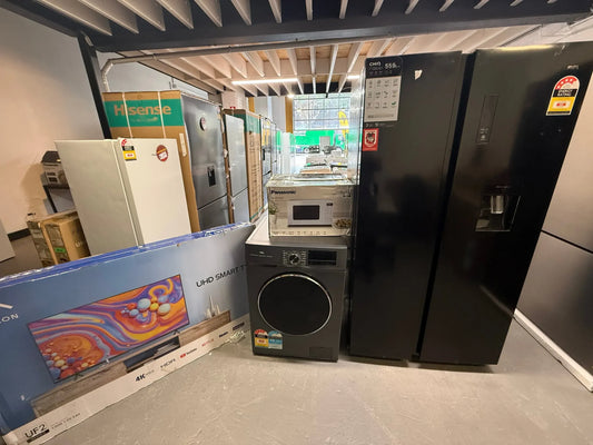 TCL 8.5 kgs washing machine Chiq 559L side by side door fridge freezer Falcon 55 inch Tv and free microwave