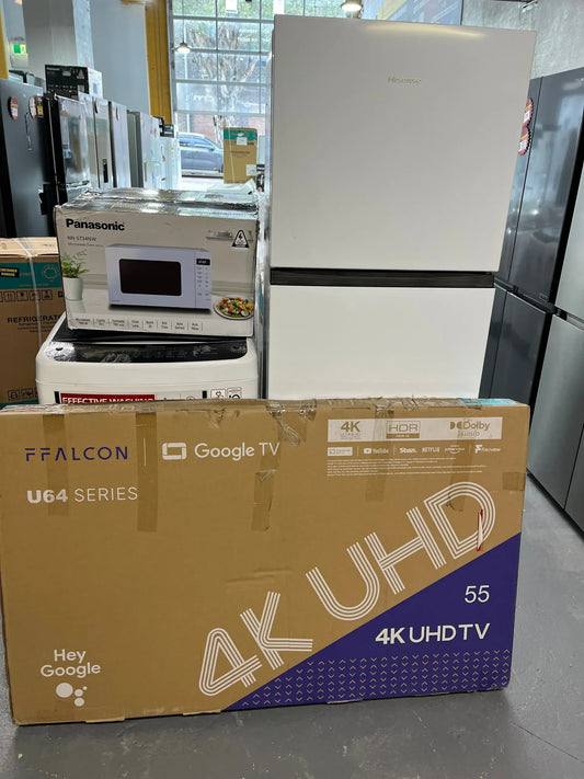 Hisense 325L fridge freezer + LG 6.5 kgs washer +55” inch Tv and microwave Combo