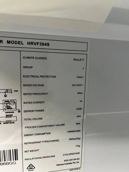 Factory second Hisense 384L upright freezer